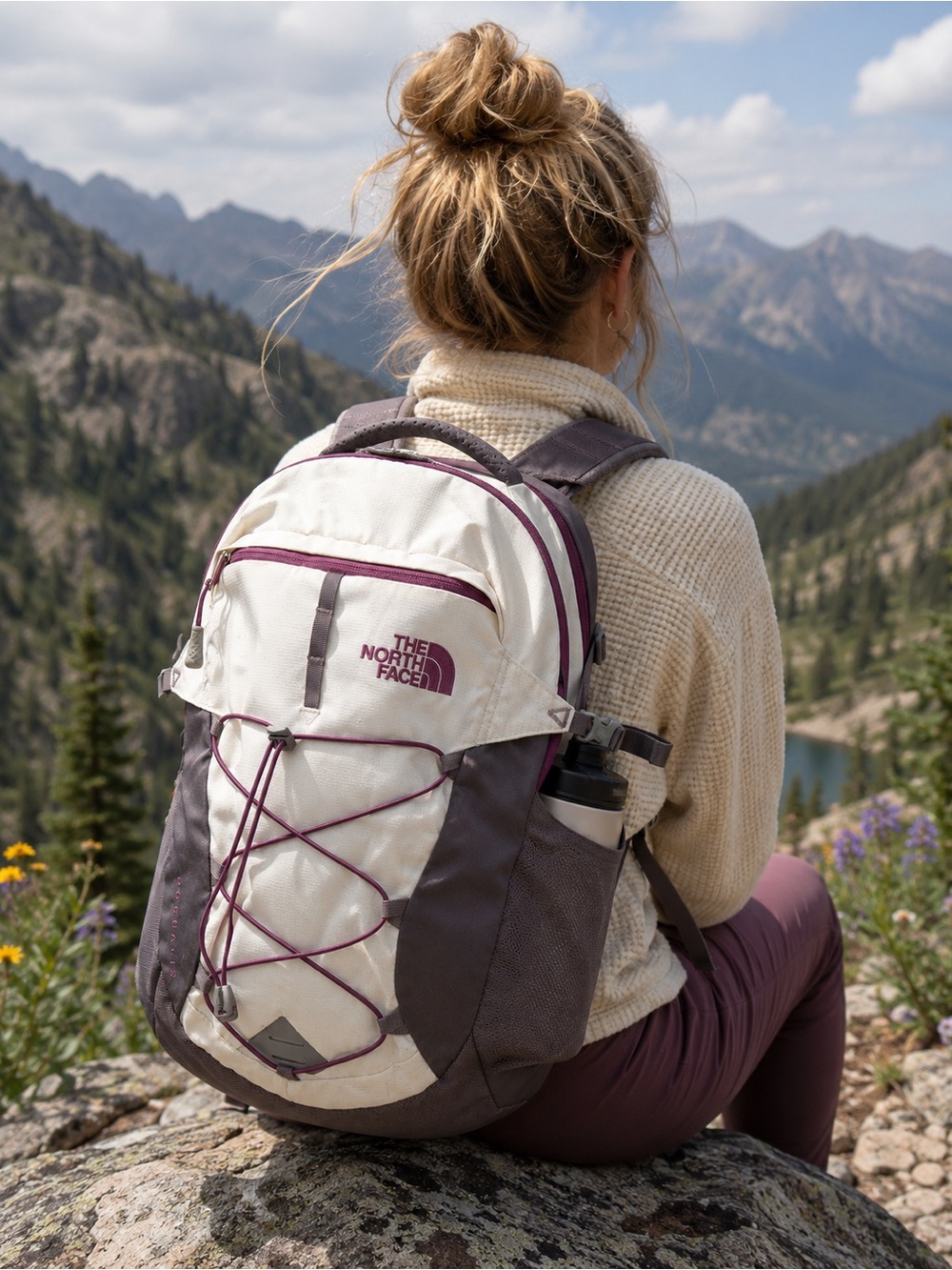 The North Face Borealis Backpack FlexVent Cream Purple Laptop Hiking Travel